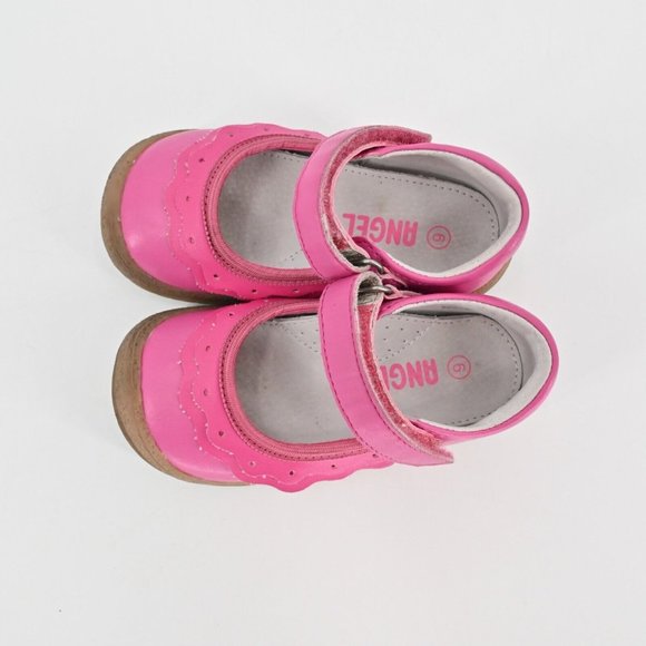 ANGEL Toddler Girl Ruffle Scalloped Mary Jane Pink Closed Toe Ankle Strap Size 6 - Picture 9 of 12